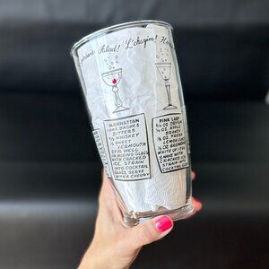Vintage MCM Cocktail Mixing Glass w/Drink Recipes Large
